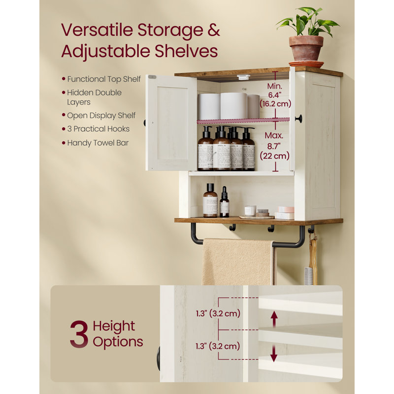 Armoire de salle de bain murale, armoire de rangement murale à pharmacie Farmhouse avec 2 portes de grange, tablette réglable, barre à serviettes, 7,9 po x 18,1 po x 24 po