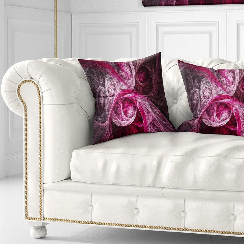 Mystic Fractal - Coussin imprimé abstrait, 18 po x 18 po, Rose, Coussin décoratif