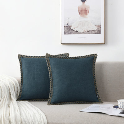 Farmhouse Trimmed Burlap Linen Polyester Pillow Cover