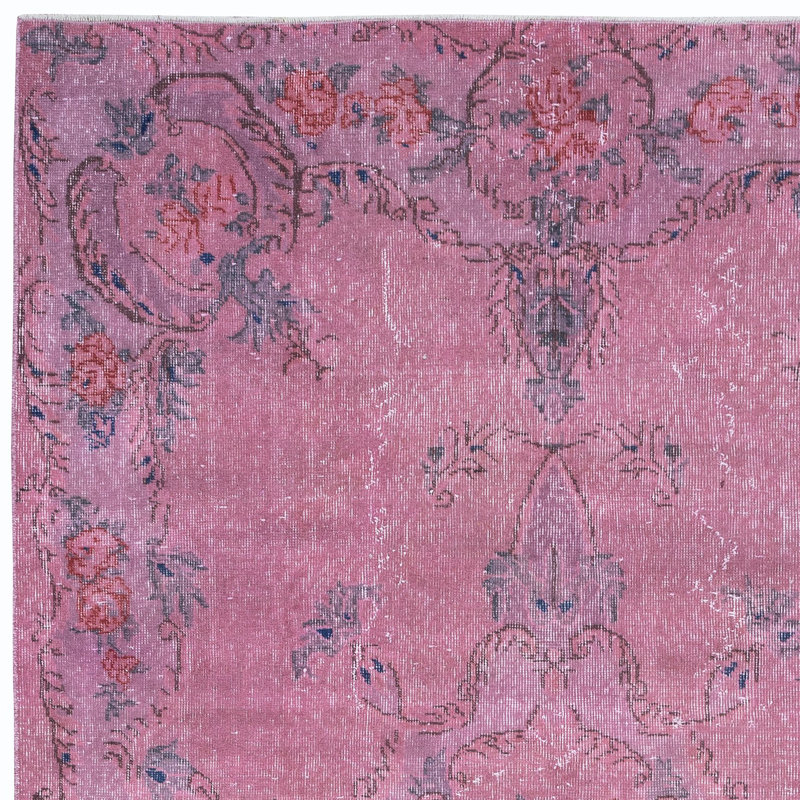 Tapis turc de 5,4 pi x 8,8 pi fabriqué à la main dans un style turc rose