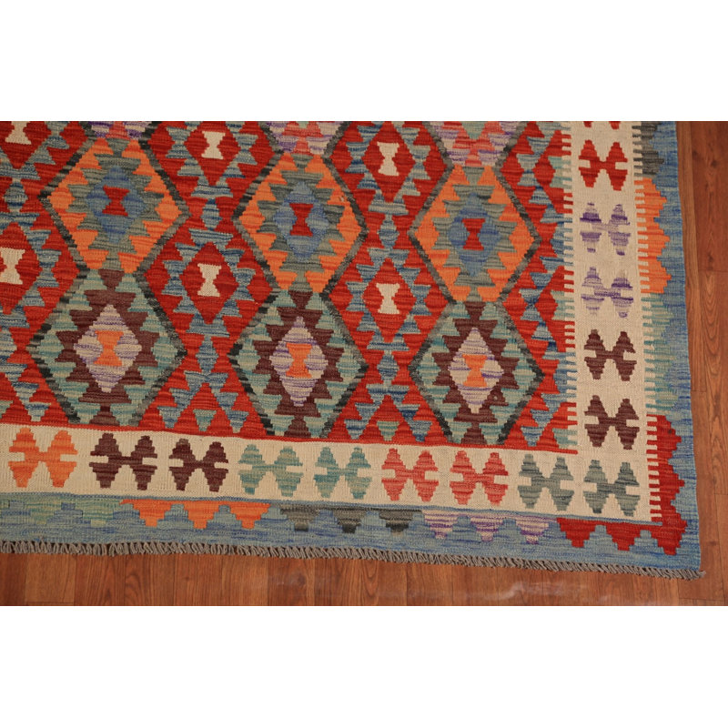Tapis oriental en laine orange Kilim 9 x 11