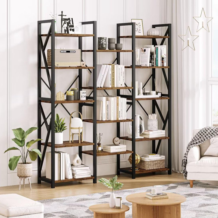 Oscer Bookshelf Industrial 5 Tier Etagere Bookcase Bookshelves for Living Room, Bedroom 17 Stories Color: Black/Brown