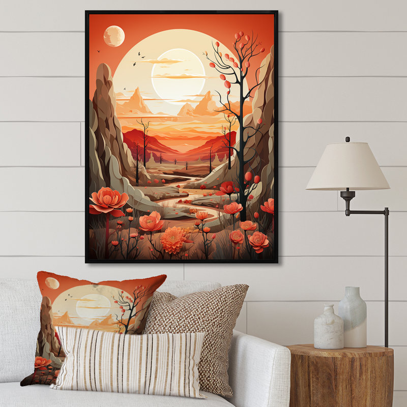 Cactus Tangerine Twilight - Cactus, reproduction sur toile, H 32 po x l 24 po x P 1 po, Cadre flottant noir