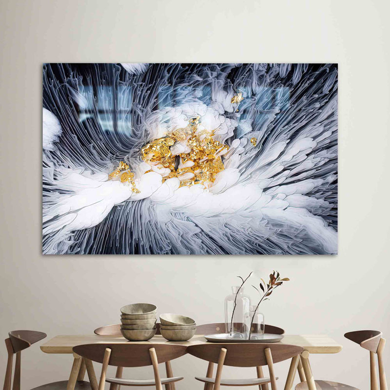 Abstrait art mural en verre fleur doré et blanc offrant une touche de luxe à n'importe quel décor de chambre