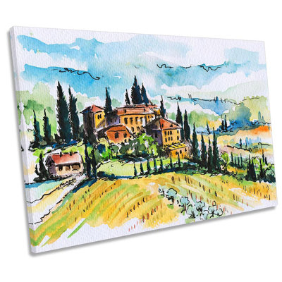 Tuscany Village Watercolour - Wrapped Canvas Painting