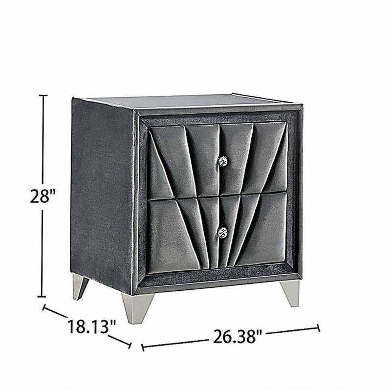 Fabric Upholstered Nightstand with 2 Drawers, Gray