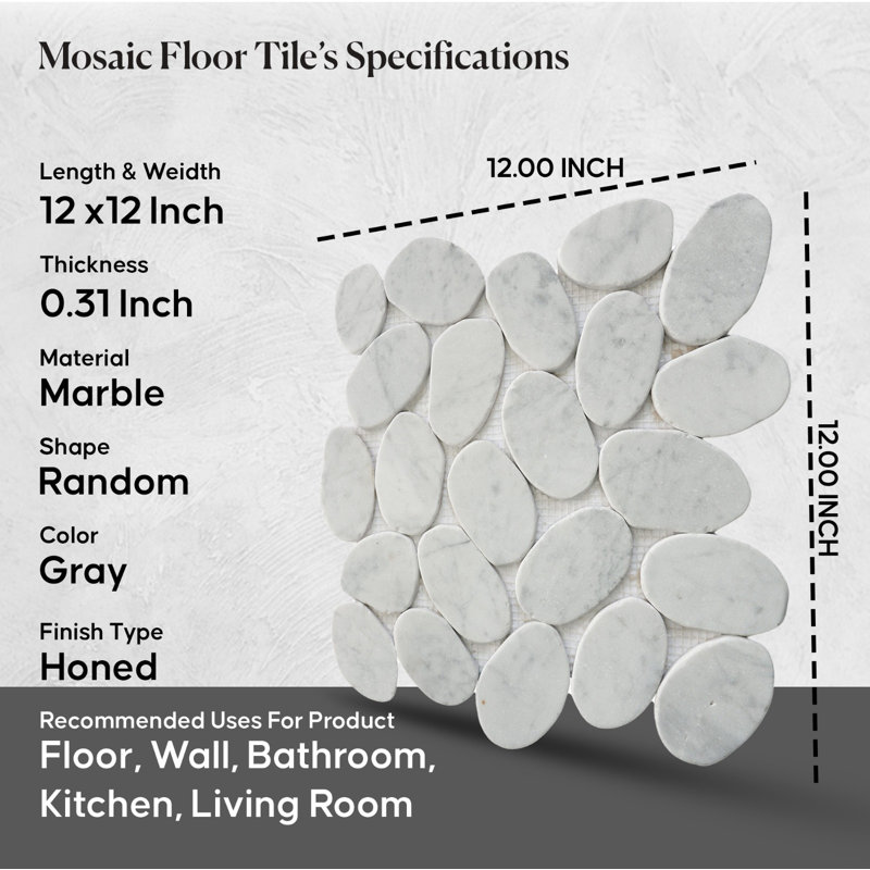 Alaska 12" x 12" Natural Stone Pebbles Mosaic Wall & Floor Tile