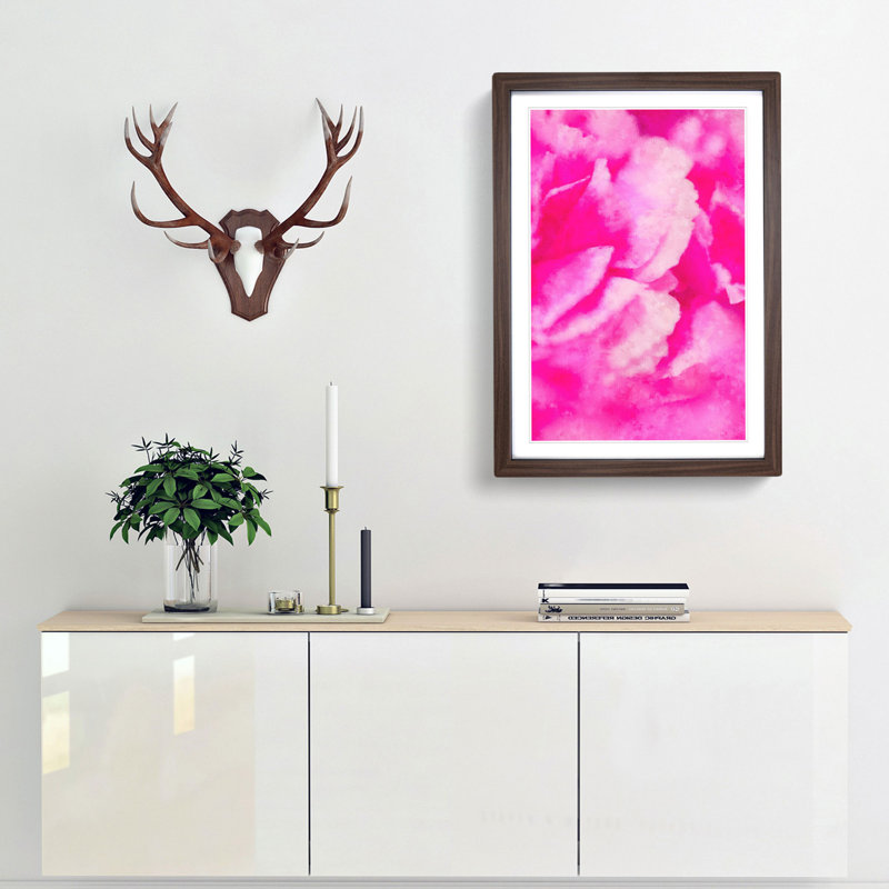 Pink Petals In Bloom - Single Picture Frame Print on MDF, Walnut Framed, 33cm H x 24cm W x 2cm D