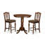 L'ensemble de salle à manger 3 pièces à hauteur de comptoir comprend une table de salle à manger ronde avec piédestal et 2 chaises rembourrées en tissu de lin, 36 x 36 pouces, acajou-1265791597-1309328923-1269312308