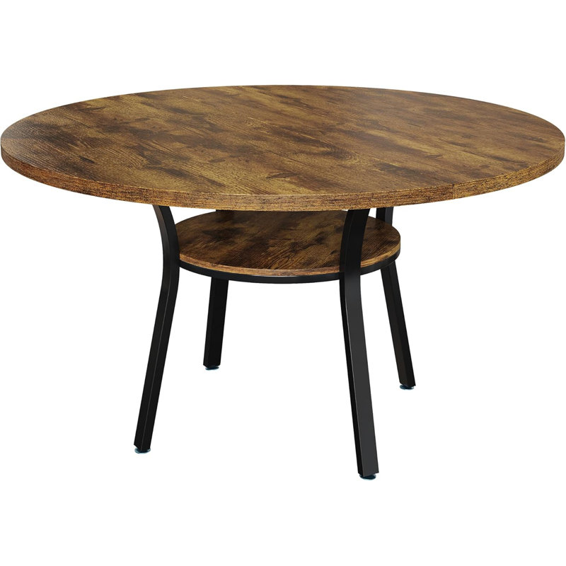 47'' Round Dining Table for 4-6, Farmhouse Dining Room Table, Round Dinner Table with Storage Shelf for Dining Room, Kitchen, Living Room, Vintage