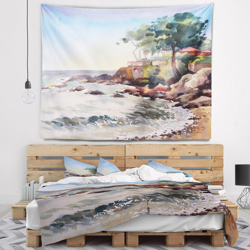 Tapisserie paysage Côte d'azur France, H 32 po x l 39 po