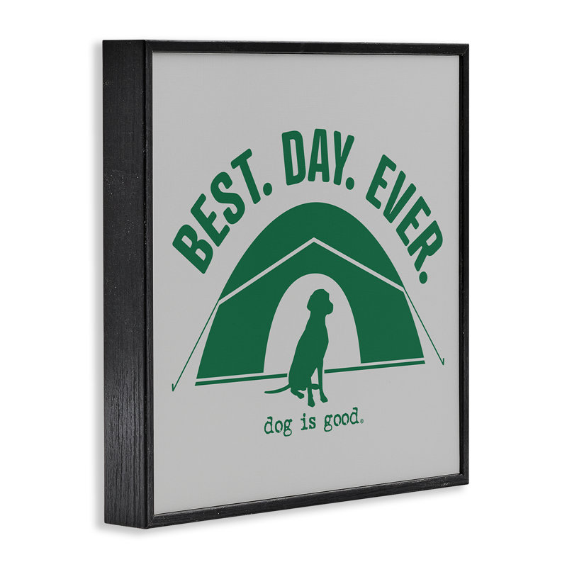  «Best Day Camping Dog», estampe numérique par Dog Is Good, H 12 po x l 12 po, Giclée encadrée noir minuit