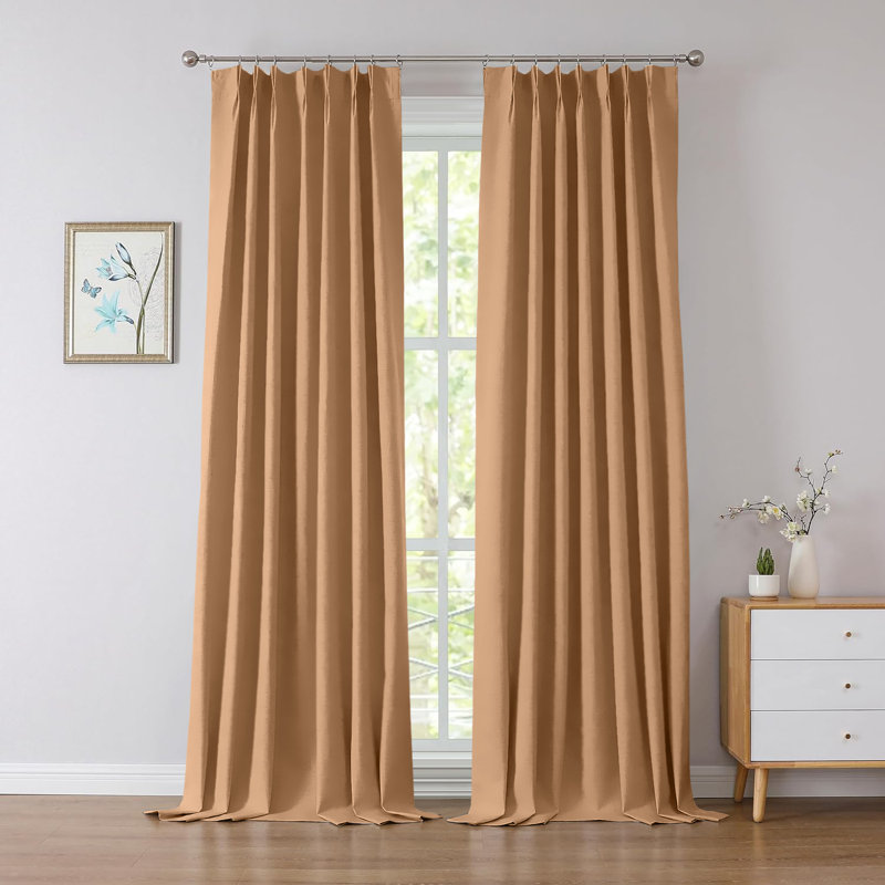100% Polyester Room Darkening Pencil Pleated Blackout Curtain & Drapes, Beige, 168cm Width x 183" Drop