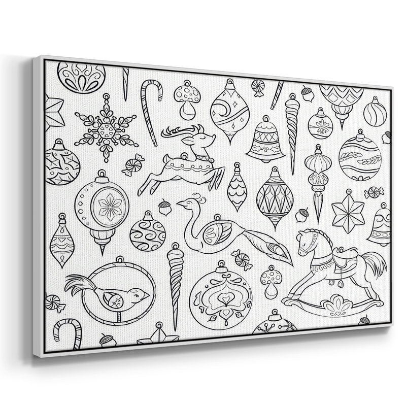 Ornements rétro encadrés sur toile, H 27 po x l 41 po x P 1,5 po, Blanc