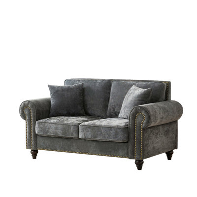 63" Modern 2-Seater Sofa With Rolled Arms,Chenille Upholstered Couch With Wood Legs And Nailhead Trim For Living Room, Apartment,Gray