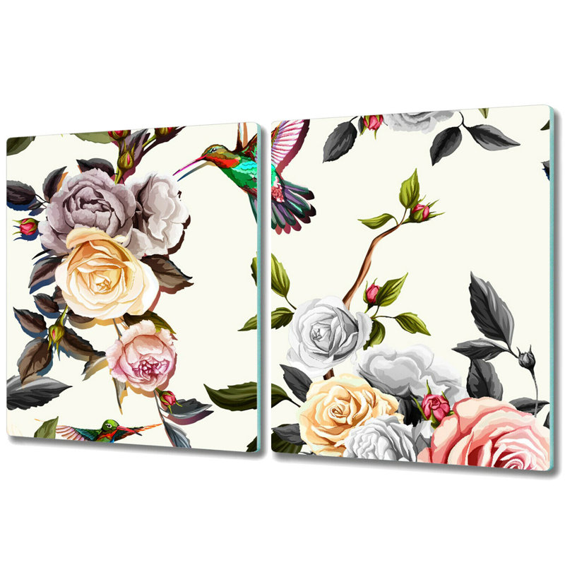 Mccart Tempered Glass Birds Roses Chopping Board, 52cm x 30cm