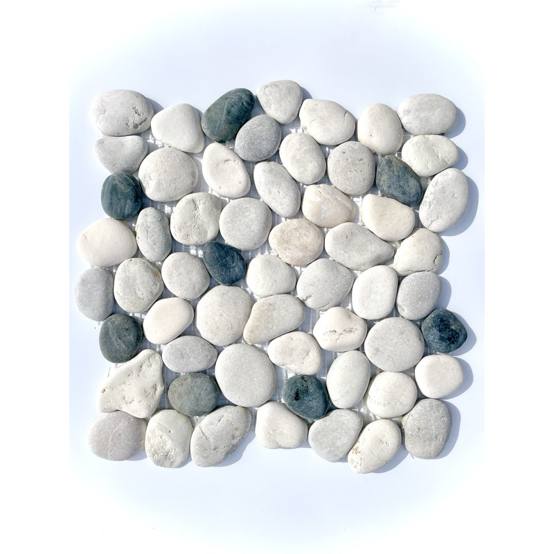 Leveled Round Sea Pebbles Color White, Black, Grey 12" x 12" Floor and Wall Tile
