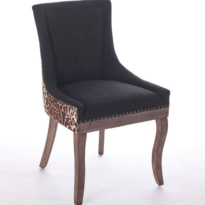 Leopard Print Dining Chairs Of 2 With Hand - Made Slot Seam On , Solid Rubberwood Legs, And Comfortable Spring Supported Cushion Modern Mid Century 2, High For Comfort, Decorative Bronze Nail Heads,