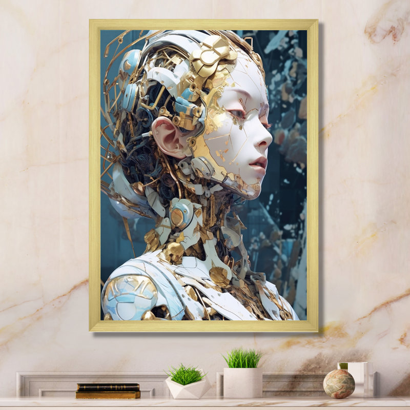 Femme robot II sur toile, H 20 po x l 12 po x P 1 po, Cadre doré à une seule photo