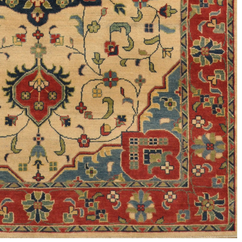 Tapis de zone en laine 10 pi 4 po x 8 pi 10 po one-of-kind à la main noué la kazak Kaluza