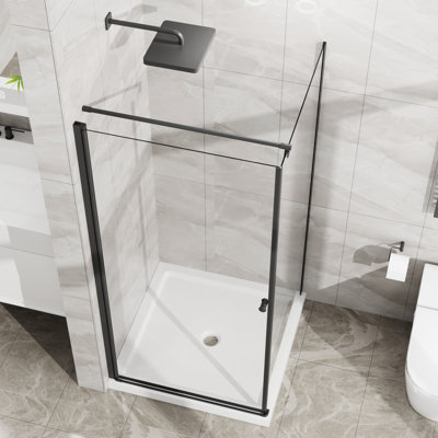 Premium Modern Frameless Shower & Tub Doors, Matte Black 36x36