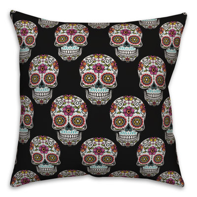  Floral Sugar Skull Throw Pillow