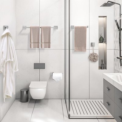 Ensemble de quincaillerie de salle de bain 5 pièces, acier inoxydable, base carrée, conception moderne, installation facile à visser