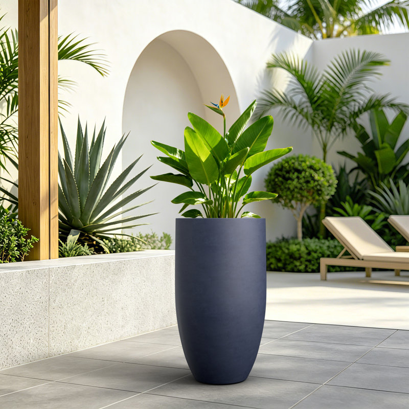 Pot à fleurs de 24 pouces de hauteur, design moderne pour l'intérieur et l'extérieur, gris anthracite, Charcoal Grey