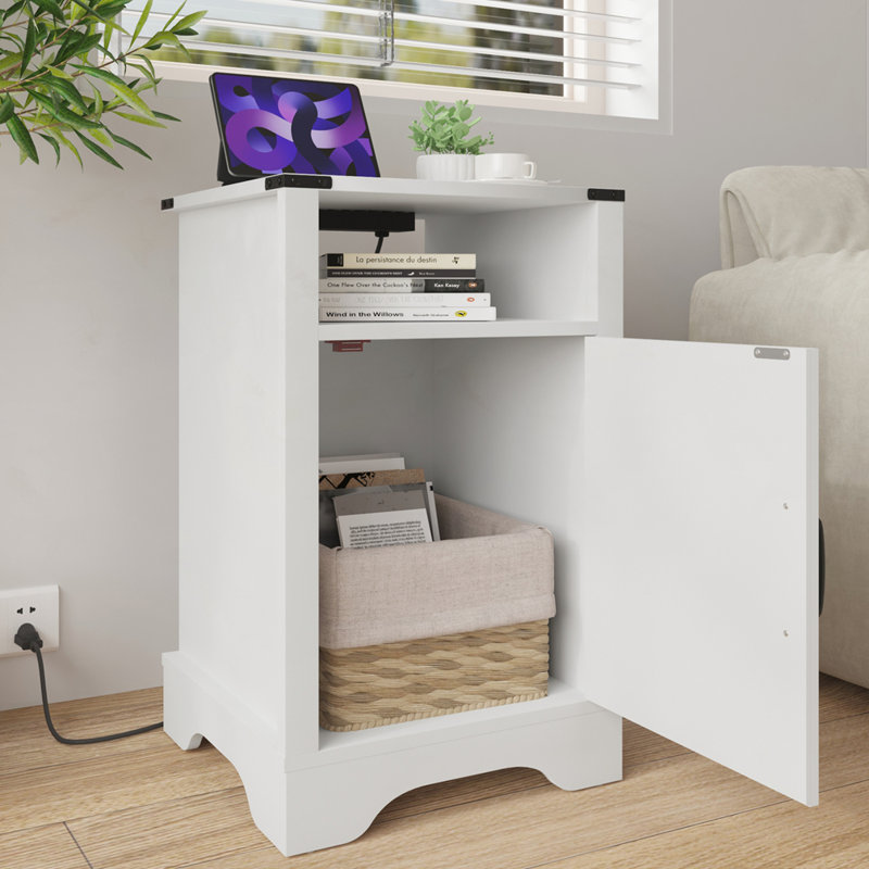 Wooden Rustic End Table, White