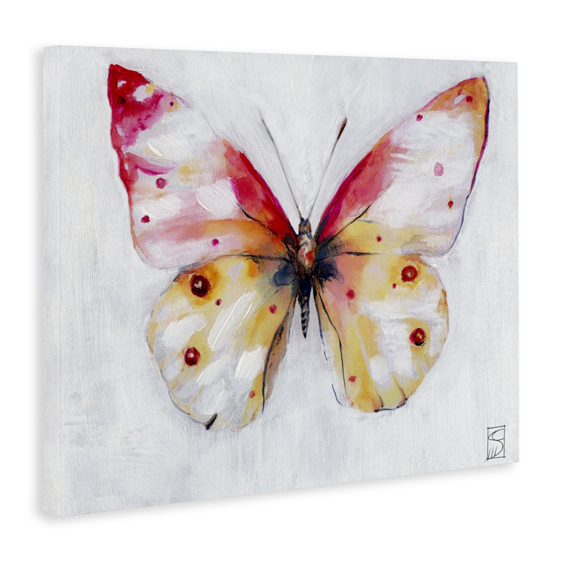 Toile de papillon rose et jaune, design par Sara Culpepper, H 16 po x l 20 po