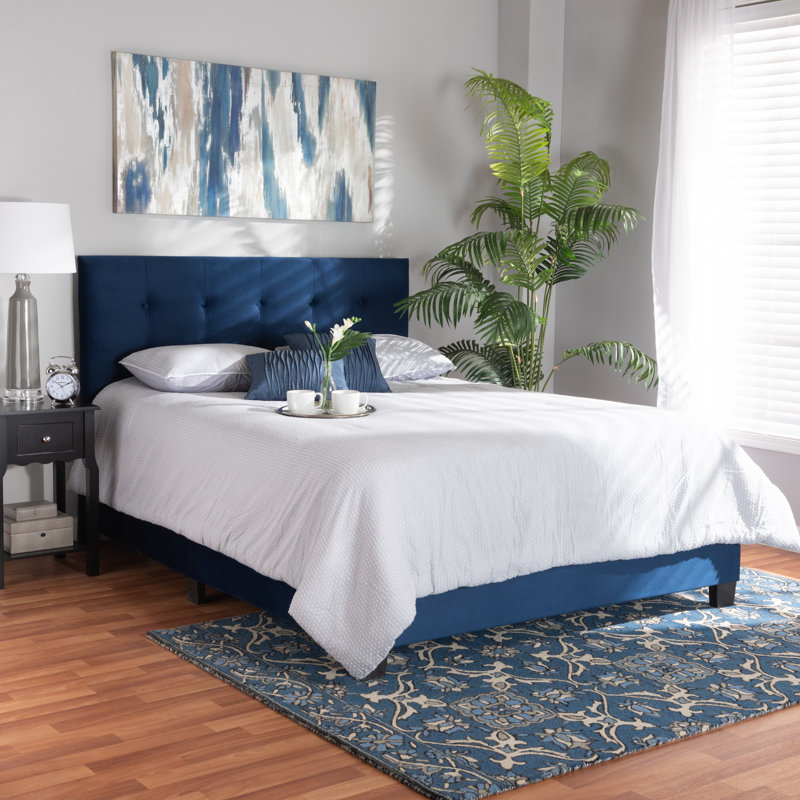 Purcellville Upholstered Standard Bed, Navy Blue, Queen