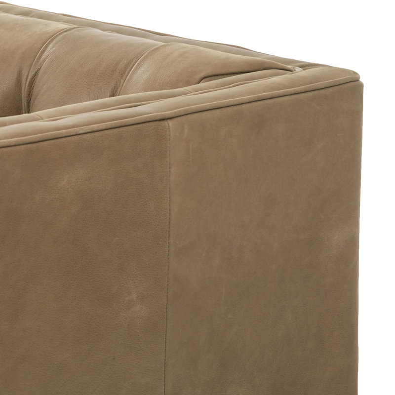 Canapé touffeté 91 po Bari, Cuir fleur dérive Palerme, Brun Sienna