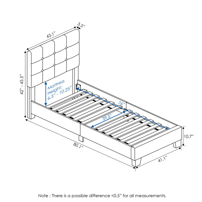 Anding Upholstered Slat Bed, Stone, Twin
