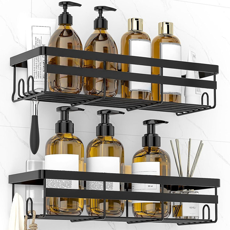 Chariots de douche - Argent - Paquet de 2 tablettes de douche adhésives suspendues, organisateur de salle de bain en acier inoxydable sans perçage et rangement