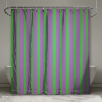 Rideaux de douche mauve à rayures vertes et extra longues
