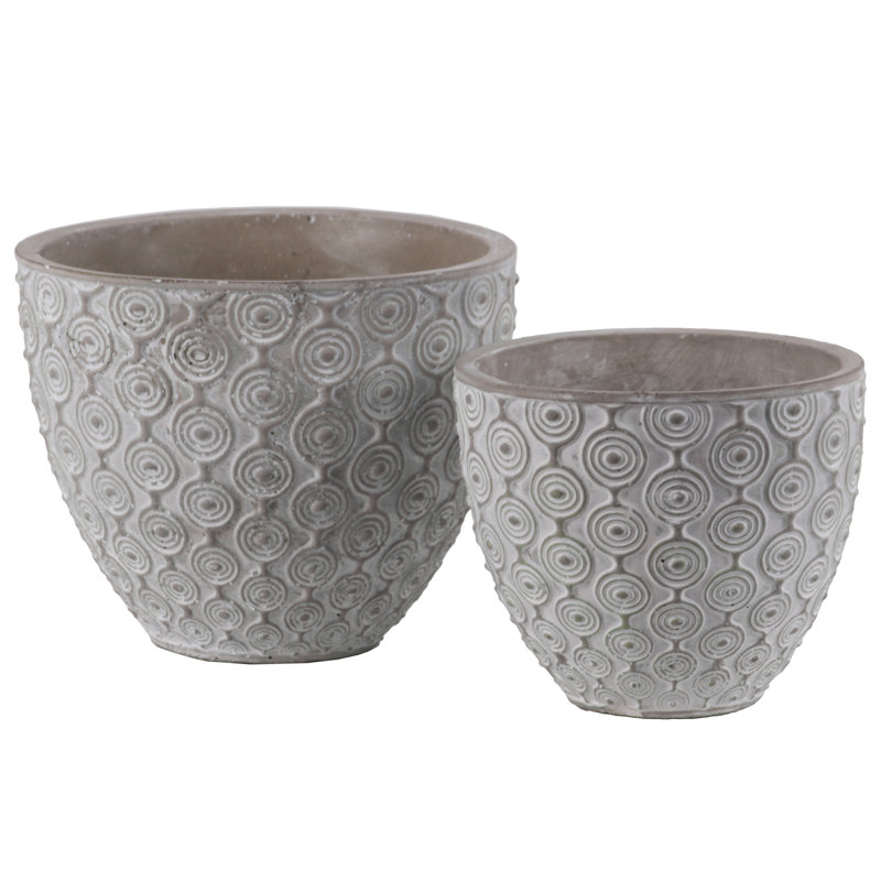 Ensemble de pot de fleurs en béton rond 2 pièces Averill, Gris