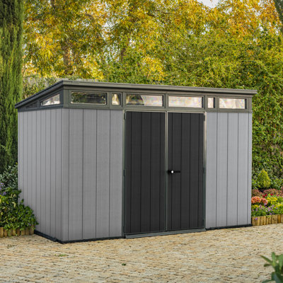Keter Artisan Evo 11x7 ft. Modern Durable Resin Outdoor Storage Shed With Floor and Double Doors for Garden Tools and Equipment such as Lawn Mowers