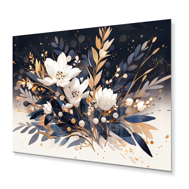 Bleu et blanc, champ de fleurs sauvages, art floral mural en métal, H 12 po x l 20 po x P 1 po