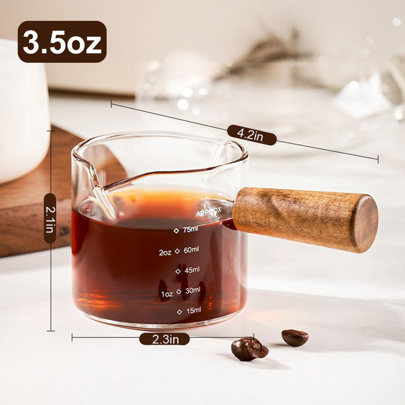 Tasses à espresso avec poignée, tasse à mesurer en verre à double bec 3,5 oz avec double échelle, verre à liqueur espresso transparent avec bouche en forme de V, accessoires pour espresso