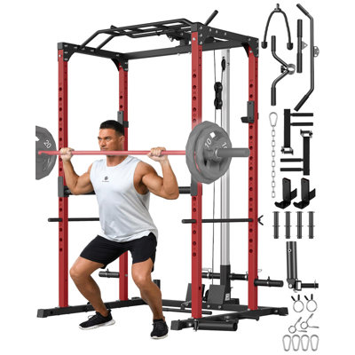 Power Cage with Pulley System – 1200 LB Capacity, Multi-Functional Squat Rack for Home Gym