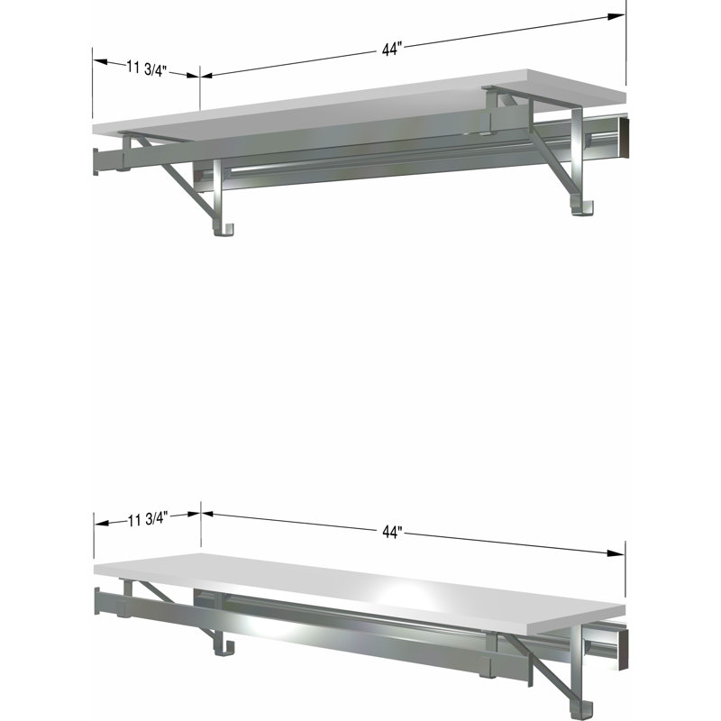 Système d'organisation avec barres à vêtements et deux tablettes, Blanc, H 8,5 po x l 44 po x P 11,75 po