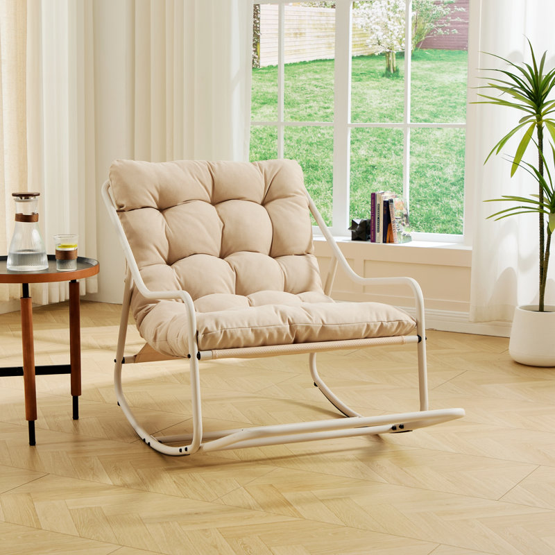 Chaise berçante d'extérieur avec coussin pour salon, chambre à coucher, salle de lecture, Beige, Beige
