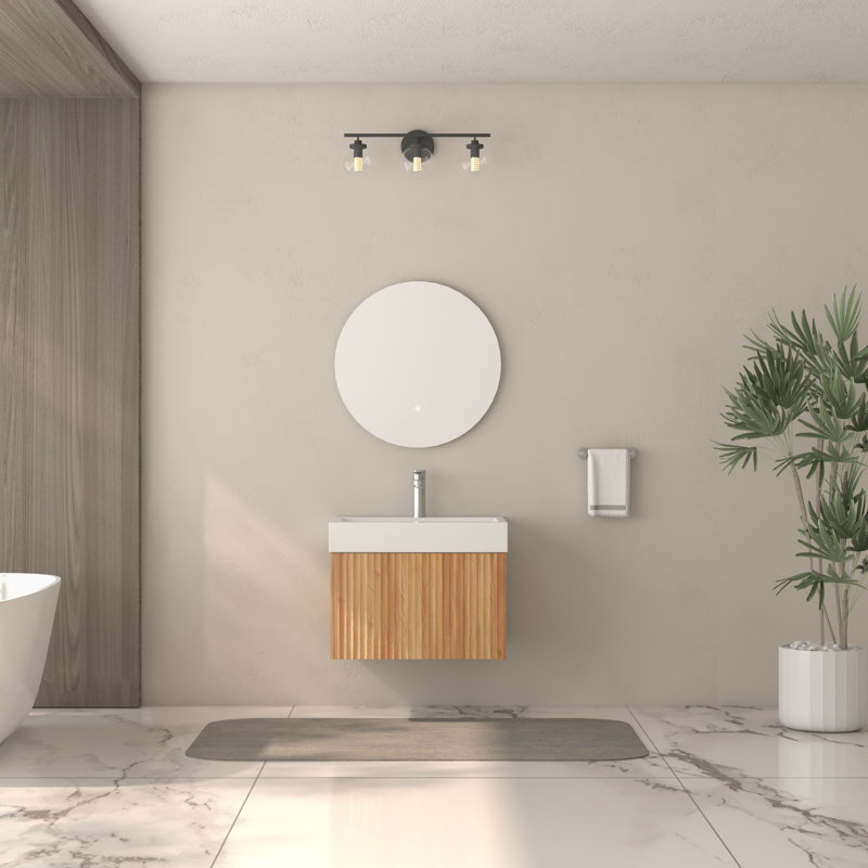 24" Bathroom Vanity With Sink,Wall Mounted Floating Bathroom Cabinet With Integrated Basin Plywood Finish Modern Minimalist Design For Compact Bathrooms 