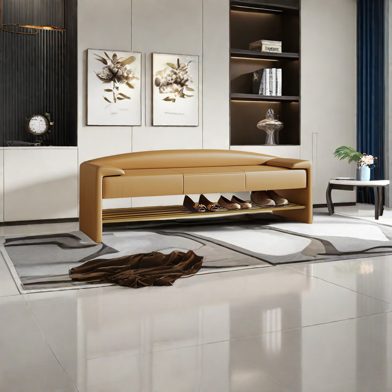 Banc de fin de lit Elegant Light Luxury, H 21,25 po x l 55,11 po x P 17,71 po, Orange