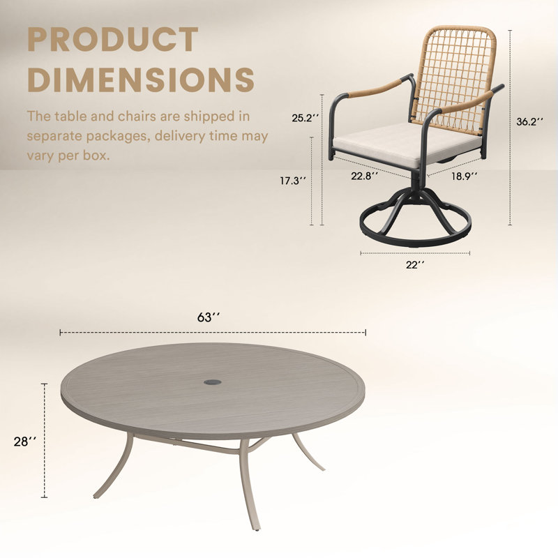 8-person Outdoor Patio Dining Set With Swivel Rattan Armchair, Gray Woodlike/Black