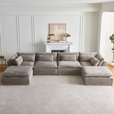 151.7'' W U Shaped 6-Piece Modular Cloud Sectional Sofa With Two Ottoman