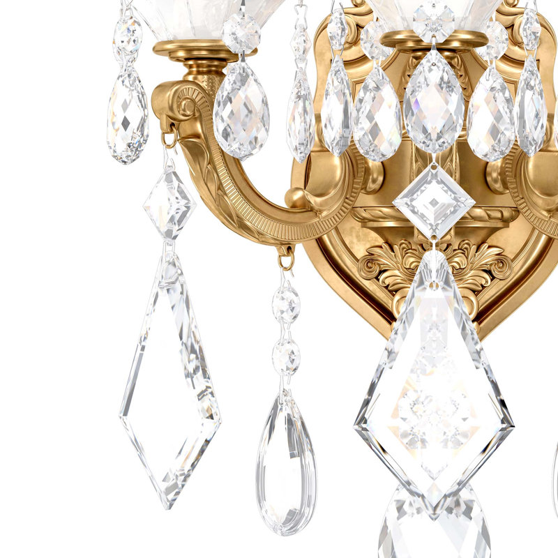 La Scala 3 Light 11.5in x 17in Wall Sconce in Florentine Bronze with Clear Heritage Handcut Crystals, Heirloom Gold, Czech
