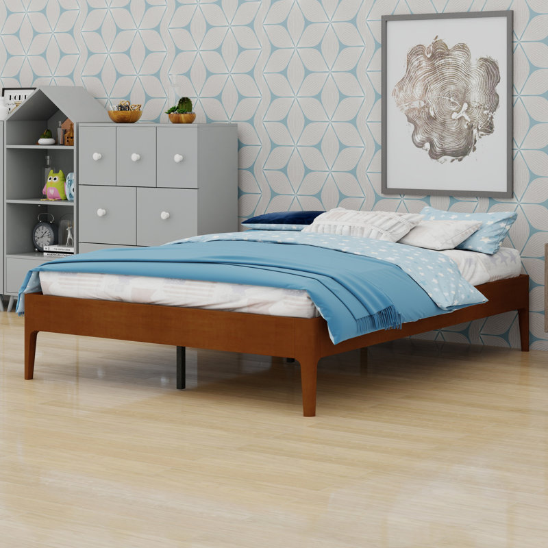 Contemporary Platform Bed Frame with Minimalist Style, Brown, Queen