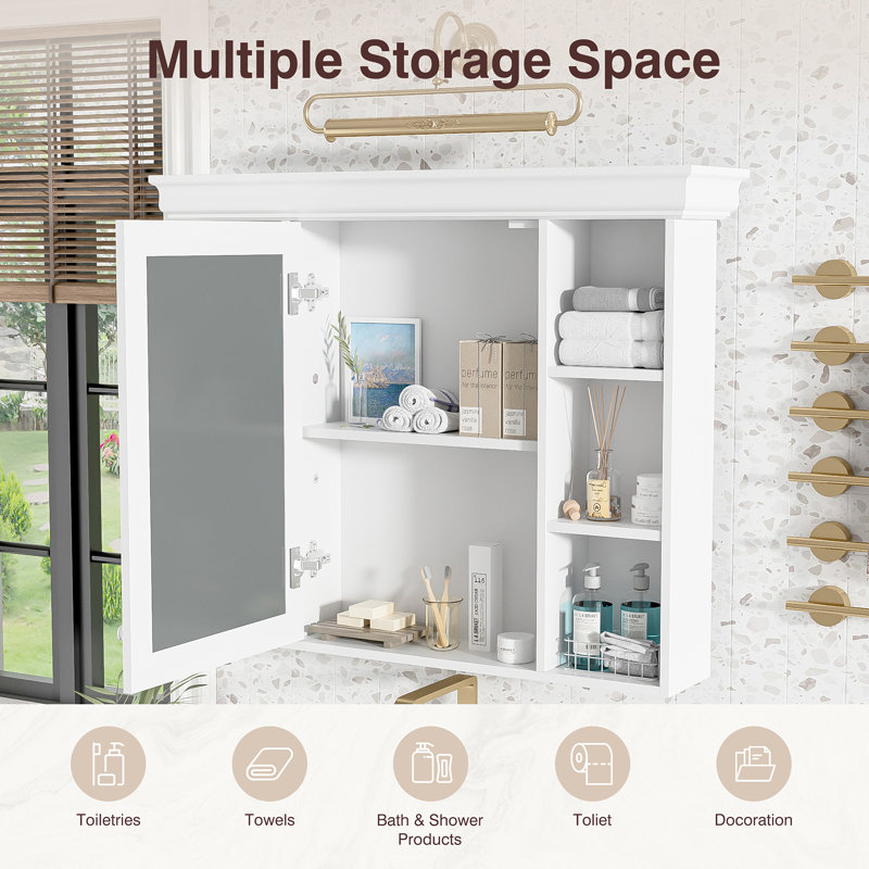 Armoire de rangement murale blanche 35 po x 28 po avec porte miroir, Blanc