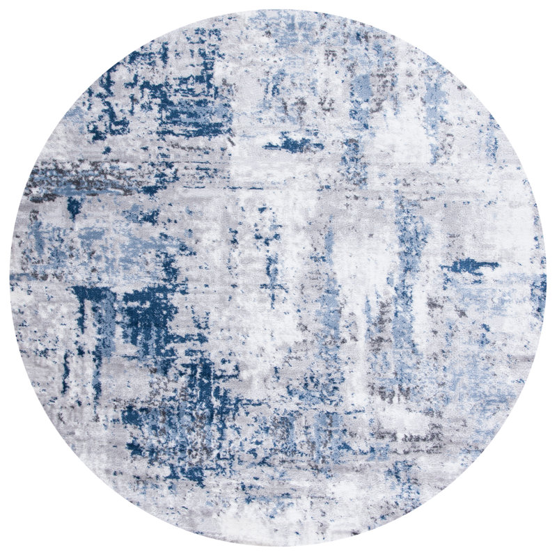 Minyard Abstract Gray/Blue Area Rug, Round 6'7"